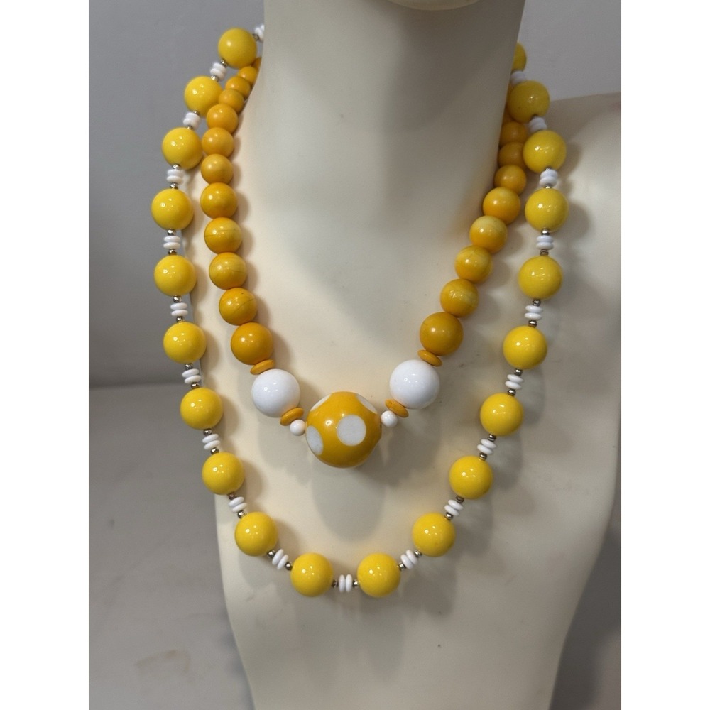 Vintage Set Of 2 50's‎ Yellow Lucite Beaded Necklaces